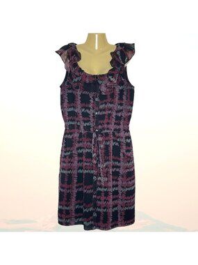 Banana Republic Factory Andre Patterned Ruffle Sheer Overlay Dress Size 8